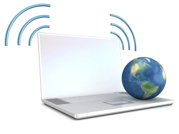 Laptop, wifi en globe. — Stockfoto