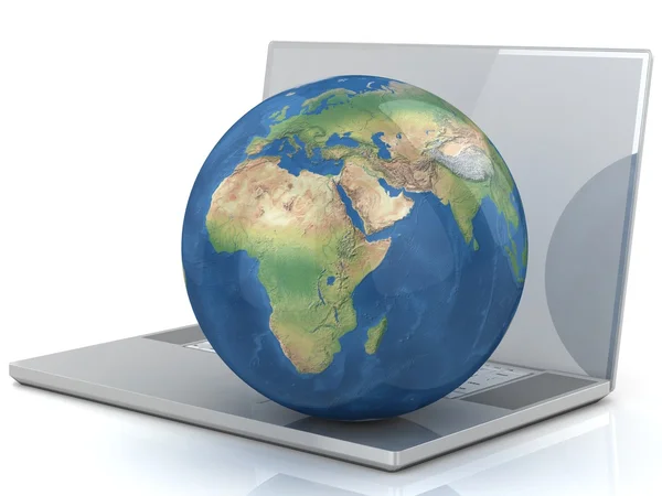 Laptop, wifi en globe. — Stockfoto