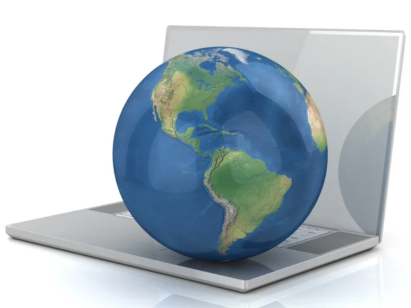 Laptop, wifi en globe. — Stockfoto