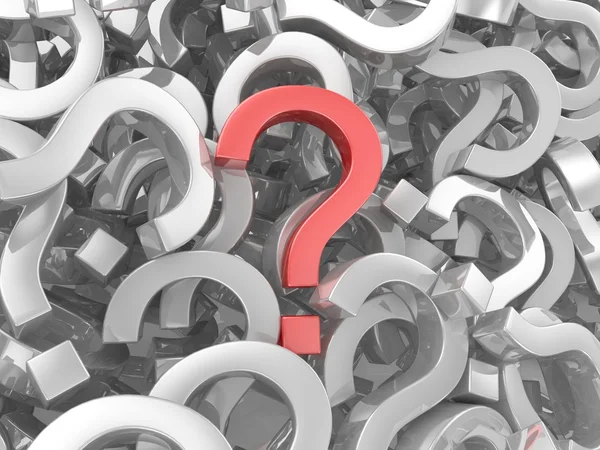 Many question marks - one is red — Stock Photo, Image