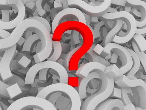 Many question marks - one is red — Stock Photo, Image