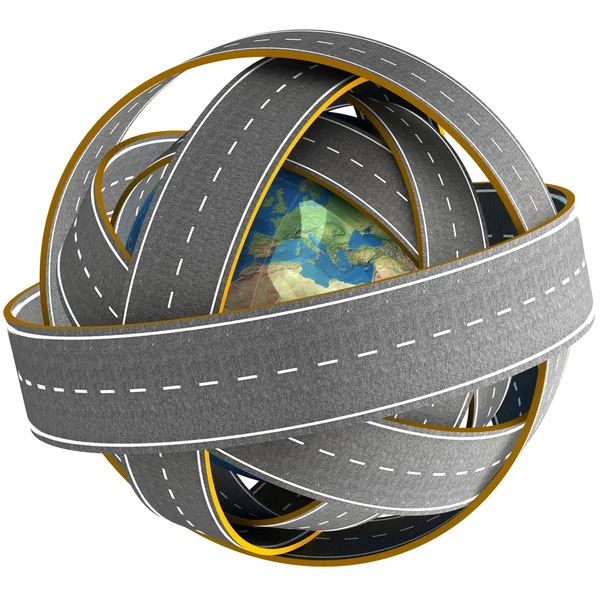 Globe and roads around it. — Stock Photo, Image