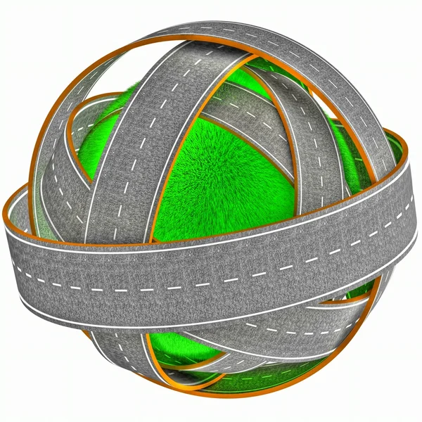 Grass ball with many roads — Stock Photo, Image