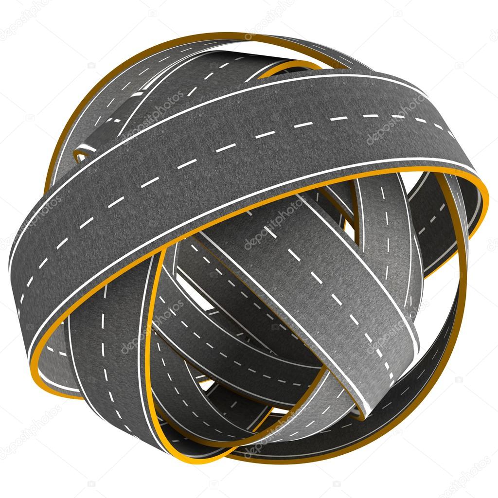 Tangle ball of road isolated