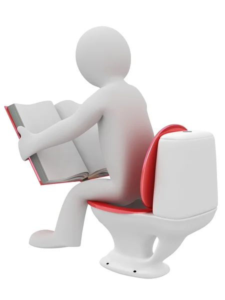 3D man reading a book in lavatory — Stock Photo, Image