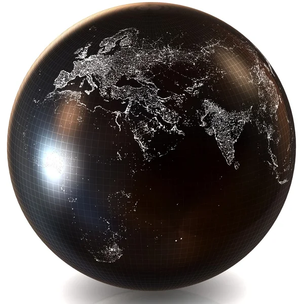 地球上的城市灯光 3d 球体 — 图库照片