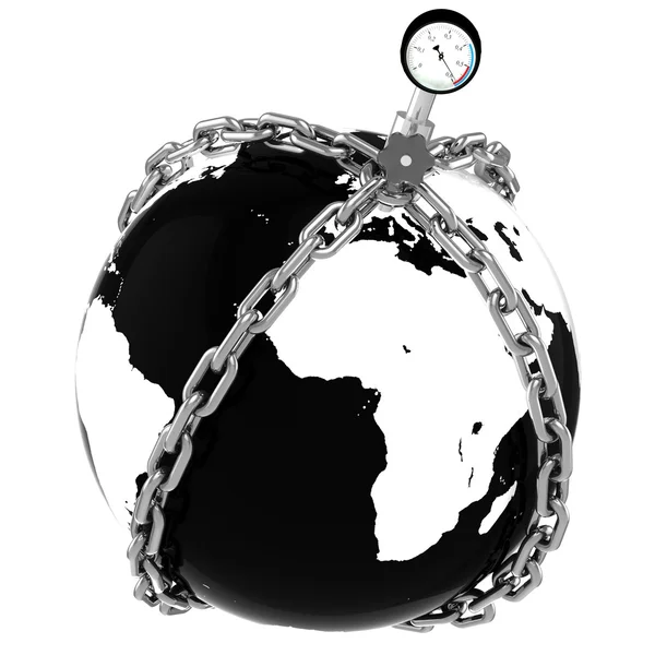 Glass globe with chains and manometer. — Stock Photo, Image