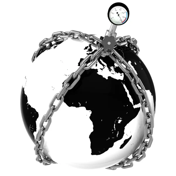 Glass globe with chains and manometer. — Stock Photo, Image