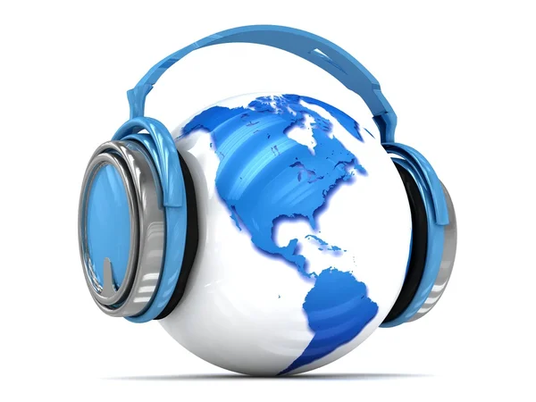 Earth globe with headphones. — Stock Photo, Image