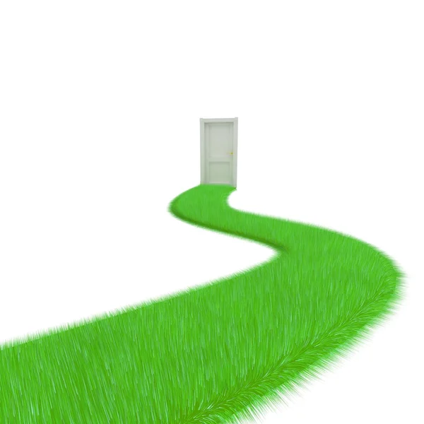 Zelené trávě silniční a dveře — Stock fotografie