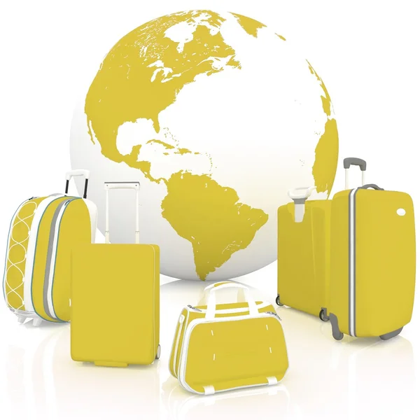 Luggage for travel with globe on white — Stock Photo, Image