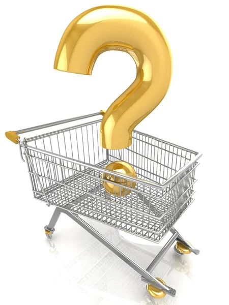 Shop question with shopping cart — Stock Photo, Image