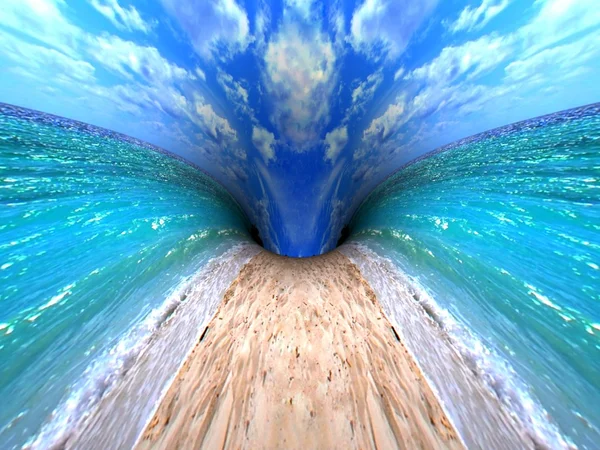 Seyahat kavramı. 3D render okyanus plaj manzara. — Stok fotoğraf