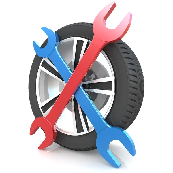 Wheel and Tools — Stock Photo, Image