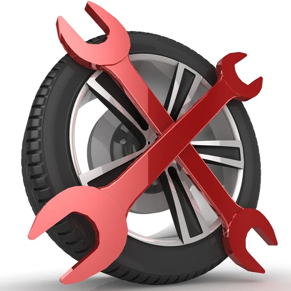 Wheel and Tools — Stock Photo, Image