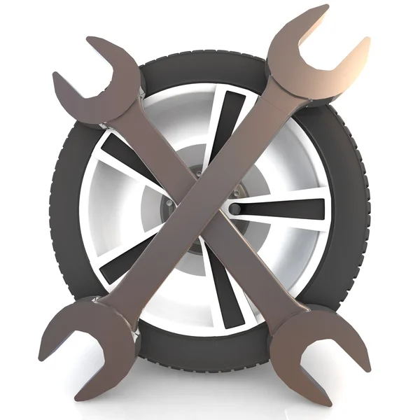 Wheel and Tools — Stock Photo, Image