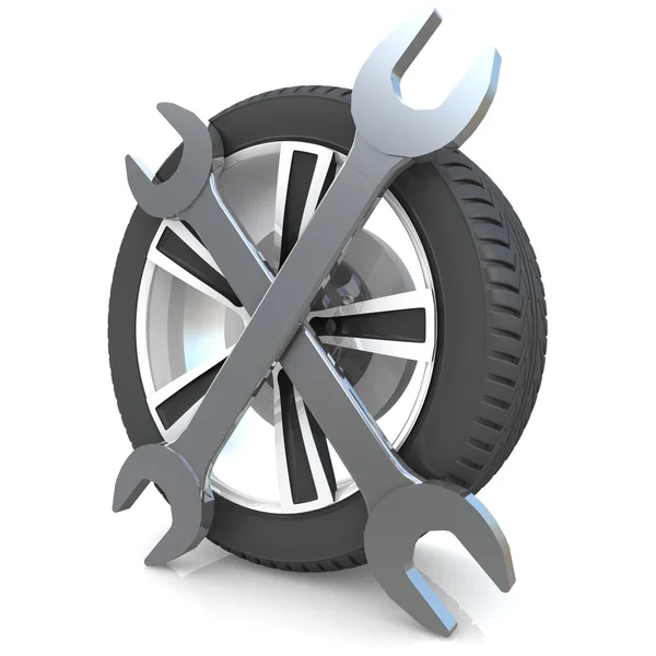 Wheel and Tools — Stock Photo, Image