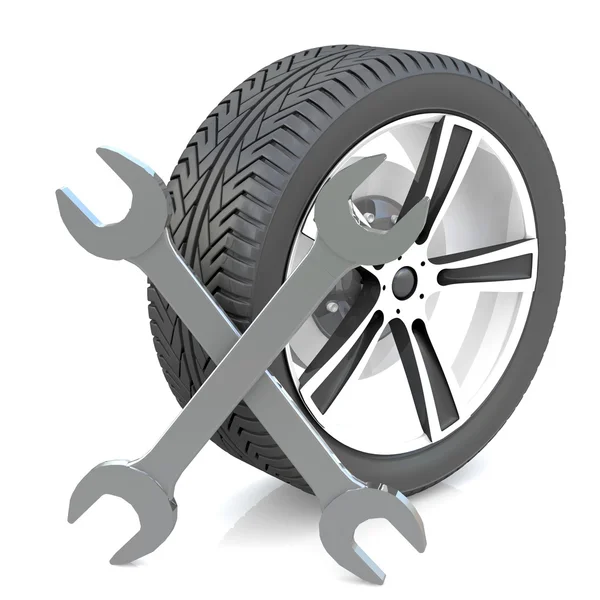 Wheel and Tools — Stock Photo, Image