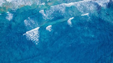 Banner Havayolları deniz manzaralı yaz güneşli seyahat görüntüsü. Dalga arkaplanlı turkuaz su okyanusu