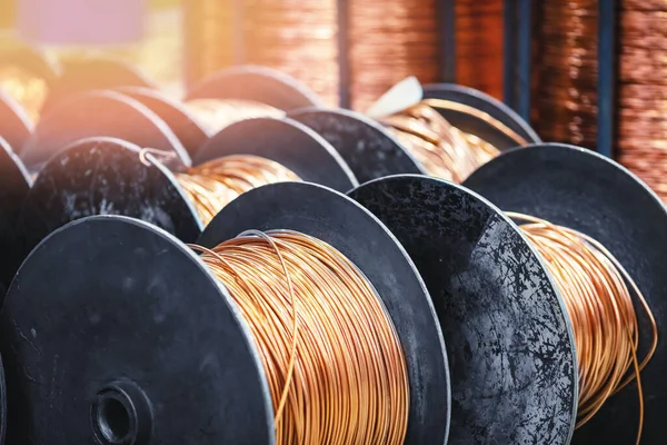 Copper coil cable spool on factory, warehouse factory wire — Stock Photo, Image