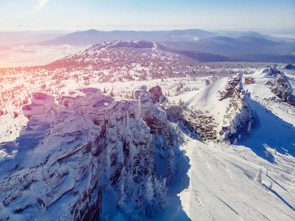 Landschaft Winterwald auf dem Berg Mustag Region Kemerowo Russland — Stockfoto