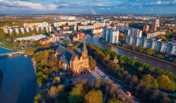 Aerial Top View Kaliningrad Russia Fishing Village Cathedral Island Kant — Stock Photo, Image