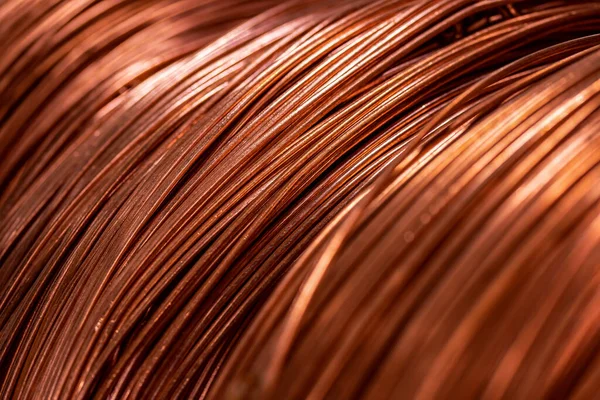 Primeros planos macro foto cable de cobre bobina fondo textura, fábrica de la industria —  Fotos de Stock