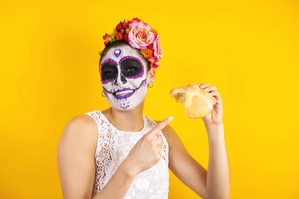 Mexicaanse Catrina Portret Van Jonge Latijnse Vrouw Met Mexicaanse Hojaldra — Stockfoto