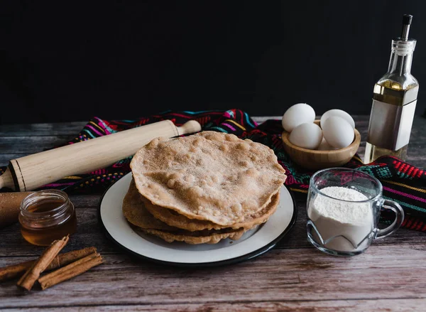 Mexický Bunuelos Recept Ingredience Tradičního Dezertu Vánoce Mexiku — Stock fotografie