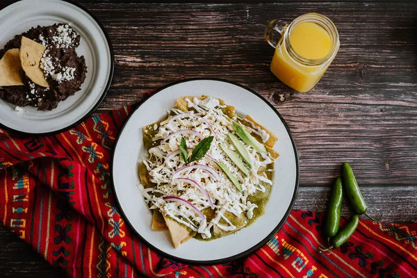 Ingredientes Para Chilaquiles Verdes Mexicanos Caseros Nachos Tortilla Maíz Para — Foto de Stock