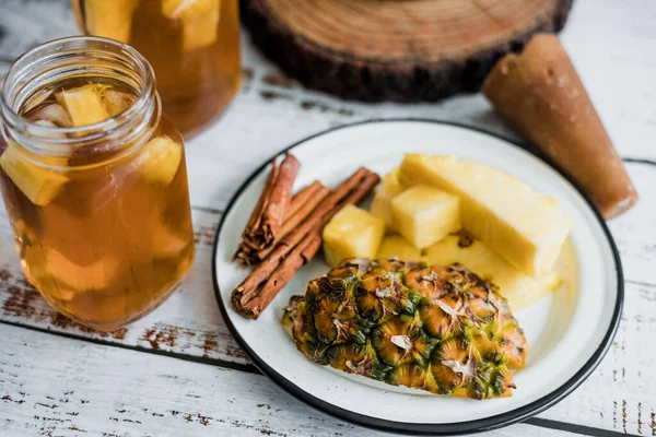 Ingredientes Para Tepache Bebida Fermentada Mexicana Elaborada Con Piña Panela — Foto de Stock