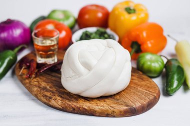 Meksika Oaxaca peyniri ve Meksika Latin Amerika 'da taze malzemeler.