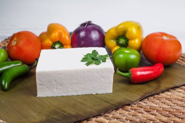 Meksika beyaz panela peyniri ve Meksika Latin Amerika 'da taze malzemeler.