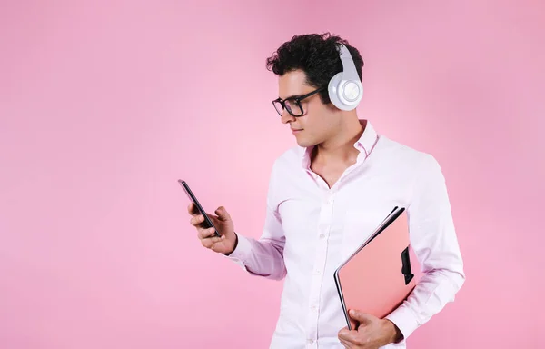 Young Latin Man Student University Pink Background Mexico Latin America — Stock Photo, Image