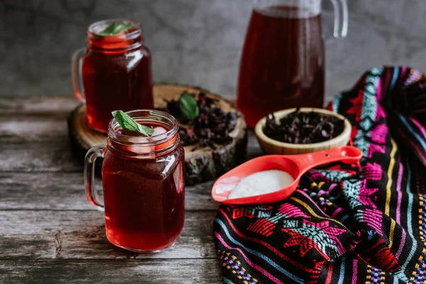 Agua Jamaica Roselle Mocktail Drink Summer Beverage Mexico Ice Dry — Foto de Stock