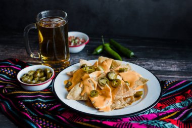 Meksika cipsi, Amerikan peyniri ve birası. Meksika Latin Amerika 'da geleneksel yemek.