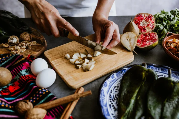 Mulher Hispânica Mãos Cozinhar Alimentos Saudáveis México América Latina — Fotografia de Stock