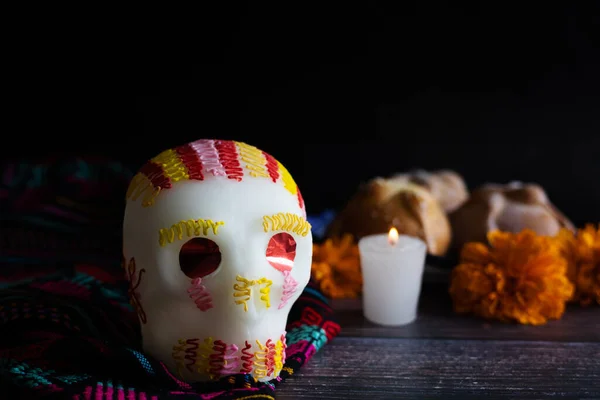 Teschio Zucchero Messicano Tradizionale Giorno Dei Morti Messico — Foto Stock