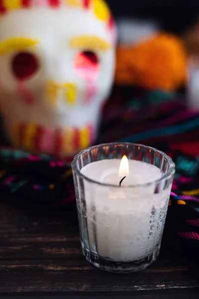 Kerze Altar Zur Feier Des Mexikanischen Tages Der Toten — Stockfoto