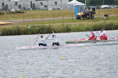 Men’s canoe doubles Winners Germany Gold & Russia Bronze clipart