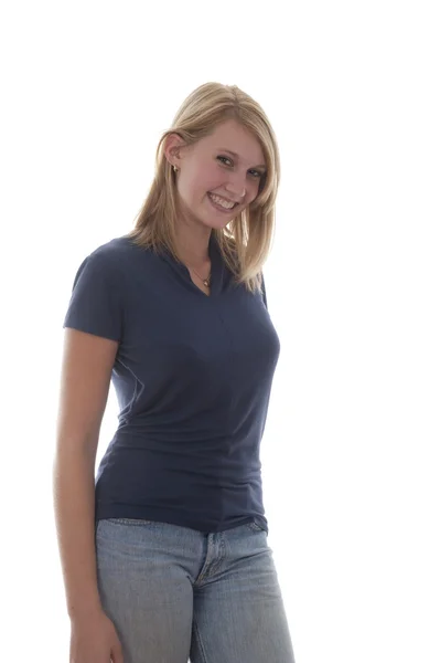 Vrolijke blond tienermeisje — Stockfoto