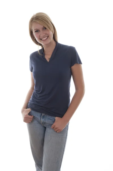 Vrolijke blond tienermeisje — Stockfoto