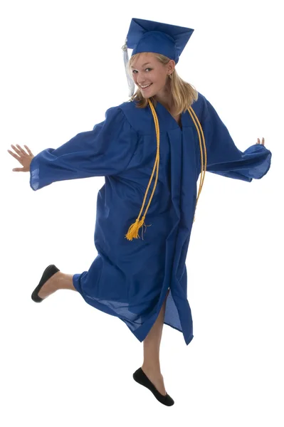 Girl graduate in blue gown — Stock Photo, Image