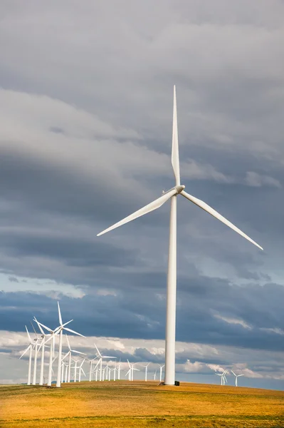 Wind turbines below a stormy sky — Stock Photo, Image