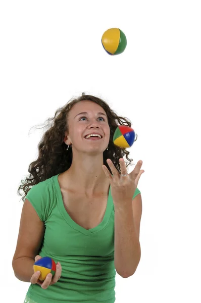 Izolované dospívající dívka žonglování — Stock fotografie