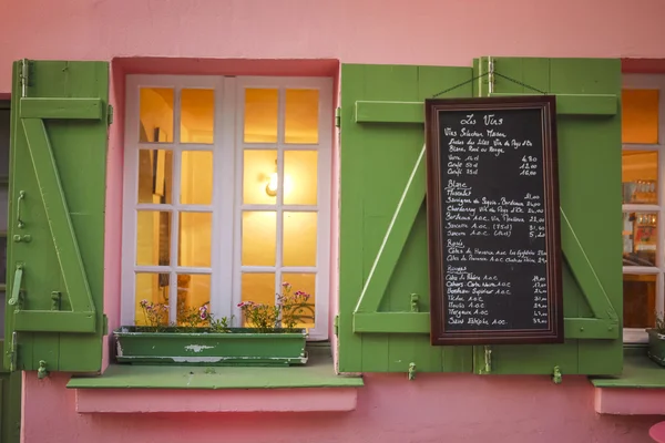 Pink cafe and menu board, Paris — Stock Photo, Image