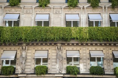 Parisian apartment building with flower boxes clipart