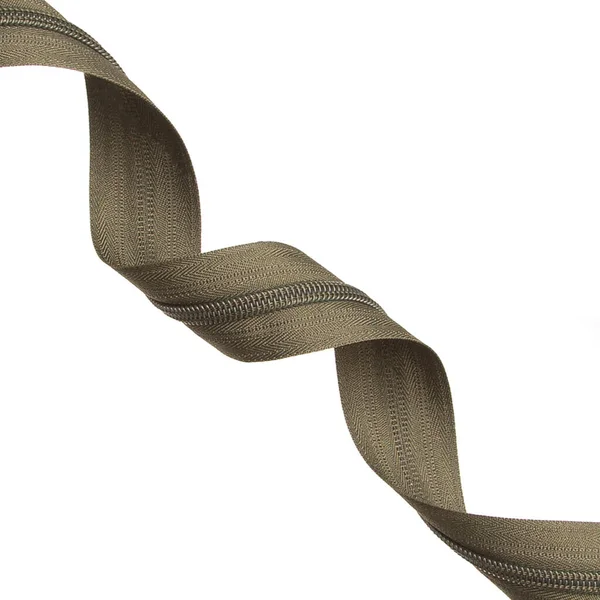 Reißverschluss Für Kleidung Spiralförmig Verdreht Weißer Hintergrund — Stockfoto