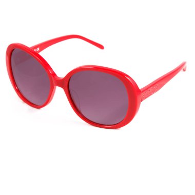 Beyaz arka planda kırmızı gözlük çerçeveleri. Kırmızı çerçeveli güneş gözlükleri ve görüş gözlükleri.