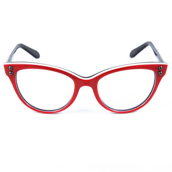 Czerwone Ramki Białym Tle Okulary Przeciwsłoneczne Okulary Widzenia Czerwonych Ramkach — Zdjęcie stockowe